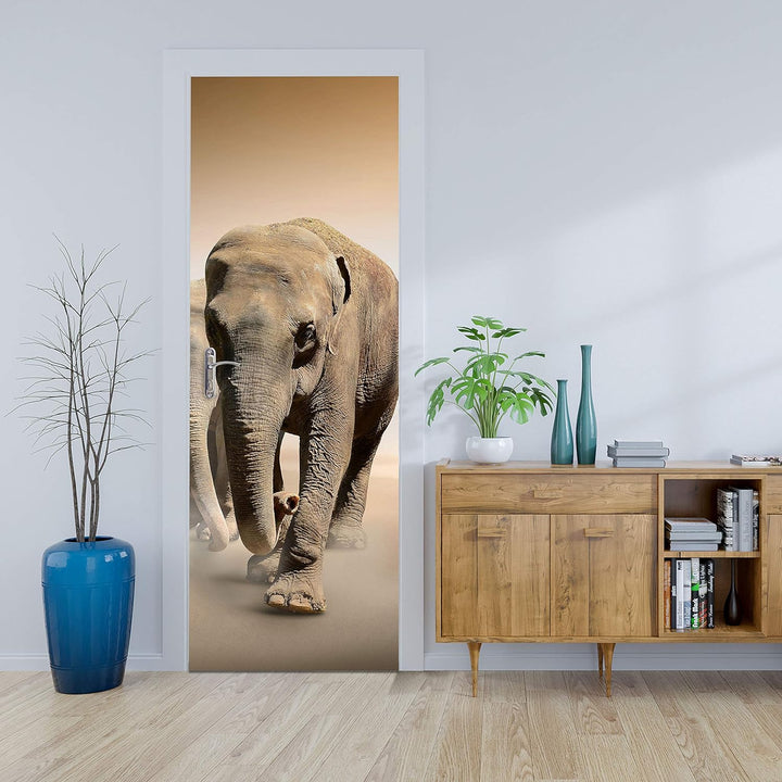 wandmotiv24 Türtapete Elefantengruppe Afrika 70 x 200cm (B x H) - Dekorfolie selbstklebend Sticker f