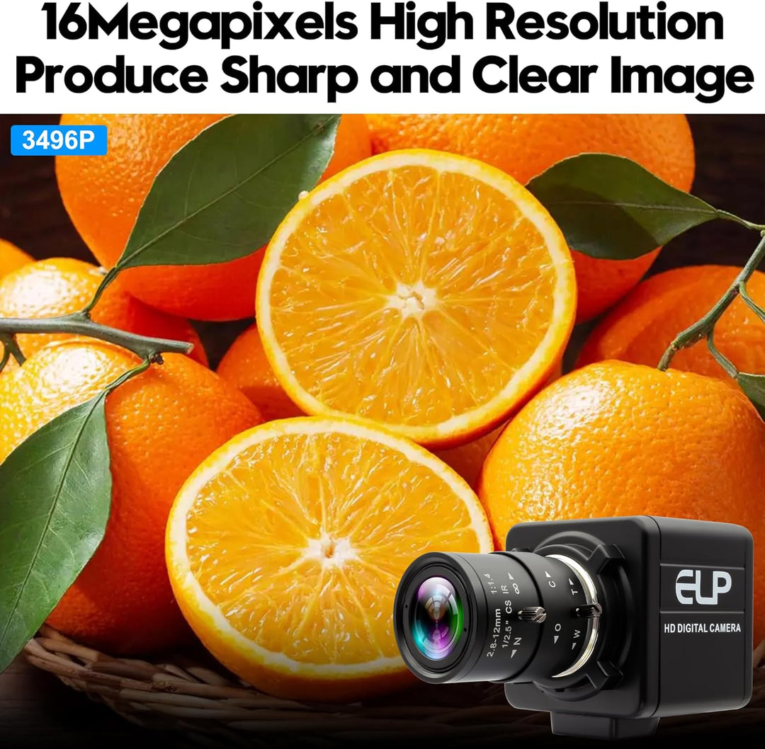 ELP 16MP HD USB-Kamera 2,8–12 mm 4-Fach optischer manueller Zoom CS-Mount-Objektiv, hohe Auflösung f