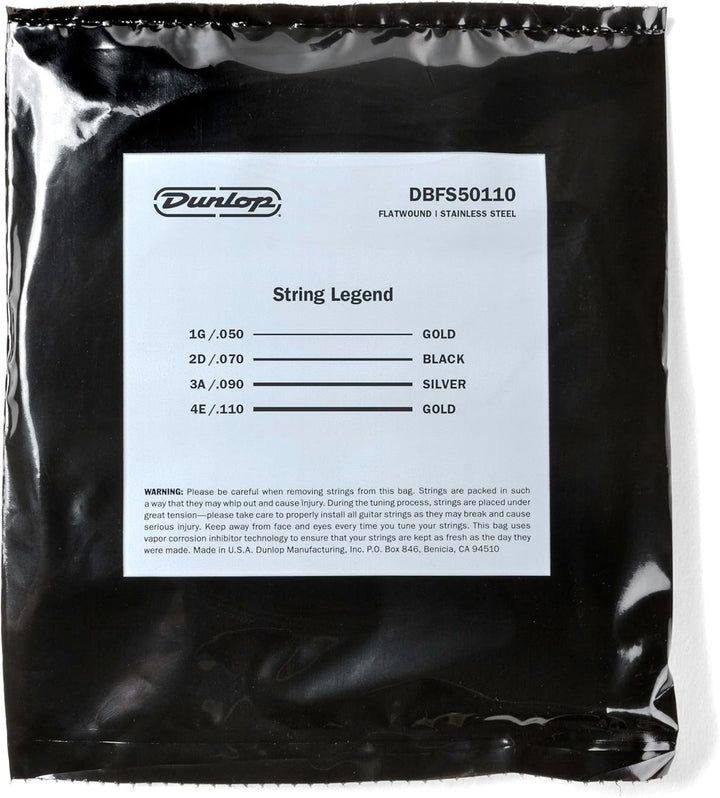 Dunlop DBFS50110 - Bass-Saitensatz - Flachnetze mit langer Mensur 50-110 50 - 110 Long scale 4 Saite