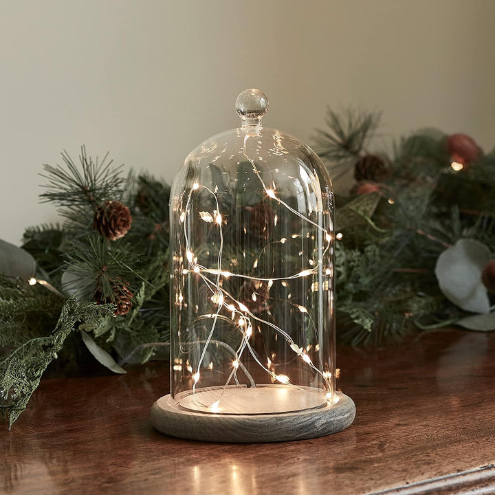 Lights4fun Deko Glasglocke mit grauem Holzboden 20,5cm Muttertagsgeschenk Geschenke zum Muttertag Mu
