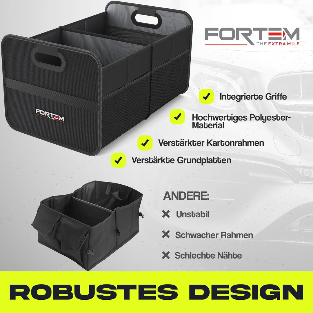 FORTEM Kofferraum-Organizer, zusammenklappbarer Auto-Organizer mit zwei Fächern, faltbare SUV-Aufbew