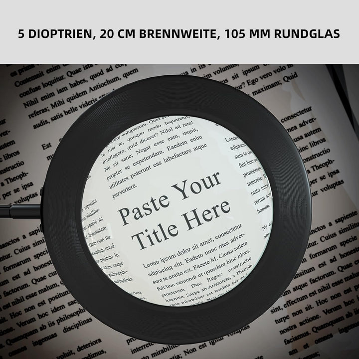 Beyamz LED Lupenleuchte, Arbeitsplatzlampe, 5 Dioptrien Lupe mit Licht - mit Klemme, Schwenkarm, Dim