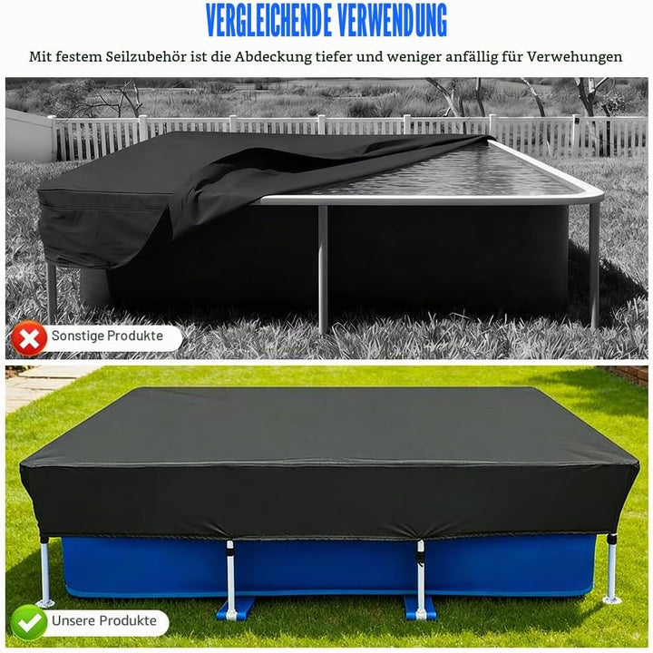 Poolabdeckung Rectangular 225 * 150 * 30cm,Sommer &amp; Winter Poolplane,Schützt Staub, Laub, Wind und S