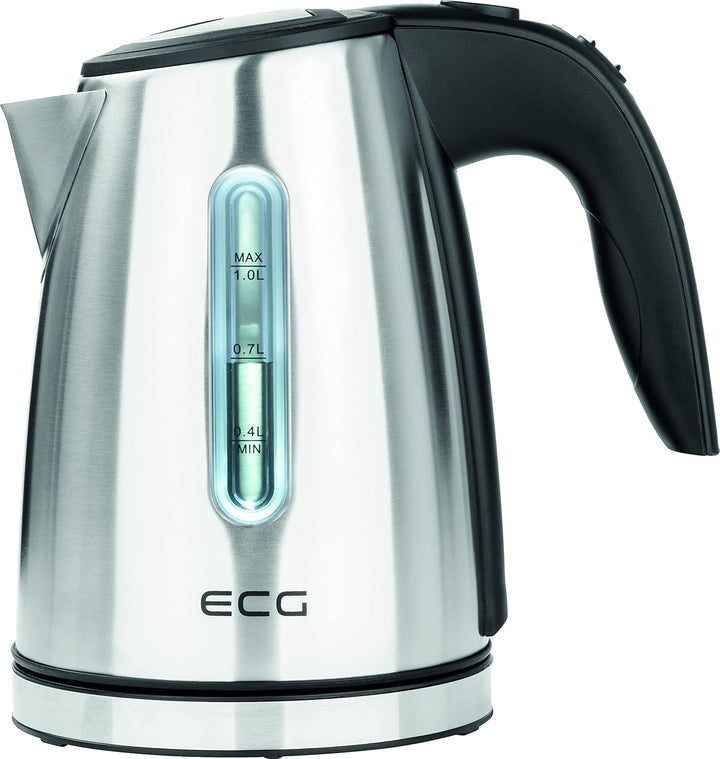 ECG RK 1050 Edelstahl Wasserkocher, 1.0 Liter 1 Liter Edelstahl-design, 1 Liter Edelstahl-design