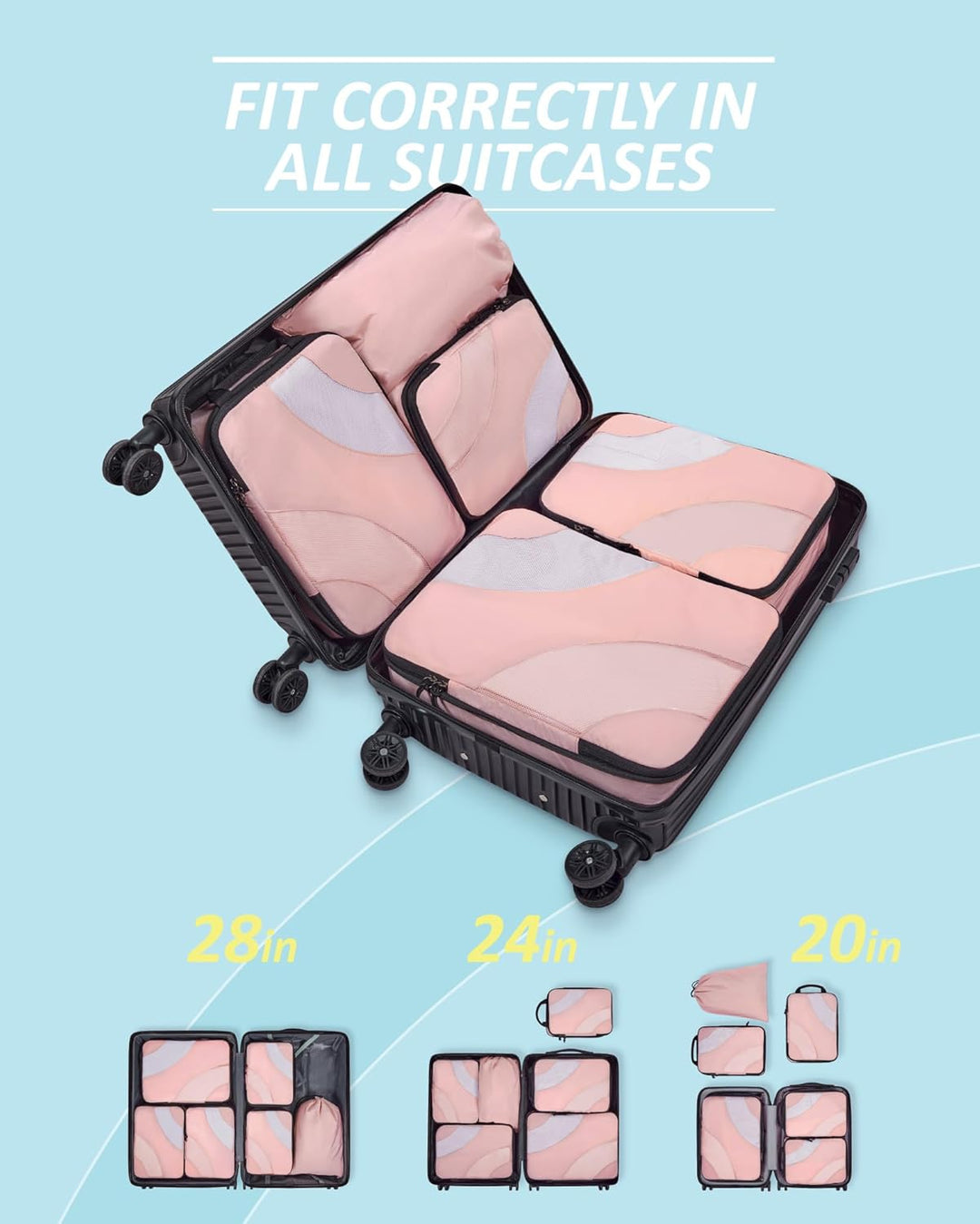 BAGSMART Packing Cubes Compression 6 Stück, Packwürfel Kompression Koffer Organizer Set, Travel Esse