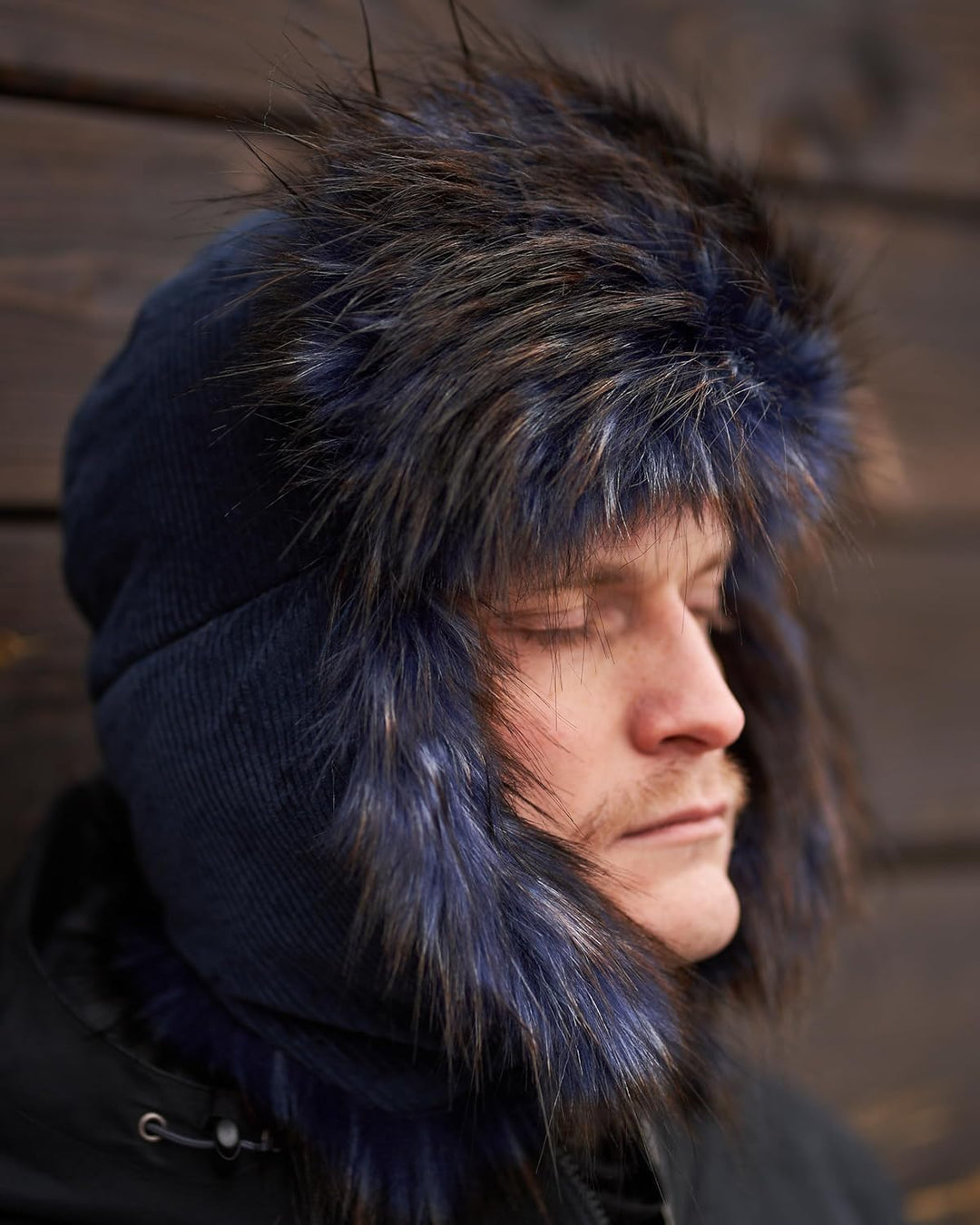Futrzane Trappermütze aus Cord - Ushanka Herren - Fell Mütze mit Ohrenklappen S Marineblau - Marineb