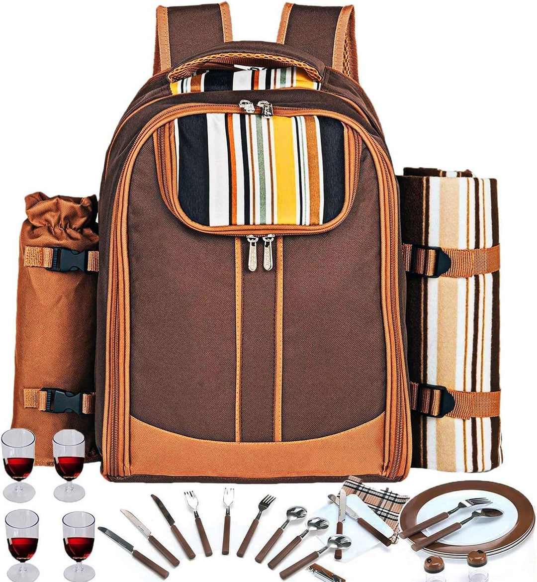 Hap Tim Picknick-Rucksack für 4 Personen mit Kühlfach, abnehmbarem Flaschen-/Weinhalter, Fleece-Deck