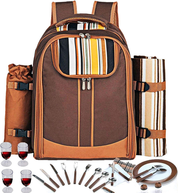 Hap Tim Picknick-Rucksack für 4 Personen mit Kühlfach, abnehmbarem Flaschen-/Weinhalter, Fleece-Deck