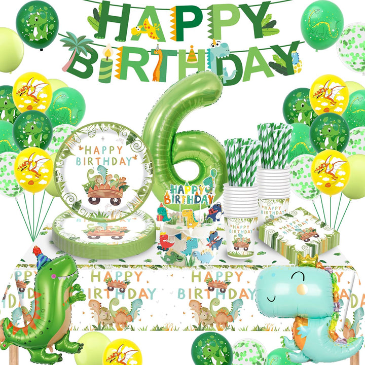 Dino Geburtstag Deko 6 Jahre, Dinosaurier Partygeschirr Set, Geburtstagsdeko 6 Jahre Junge, Dinosaur