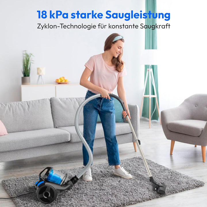 MEDION E2001 Zyklon-Staubsauger (beutellos, 800 Watt Leistung, 2 Liter Staubbehälterkapazität, 7 m A