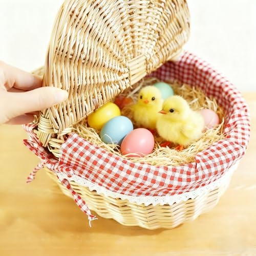Picknickkorb aus Weidengeflecht Im Landhausstil,Roter Kariert Weidenkorb,26X18X15 cm,Ovaler Picknick