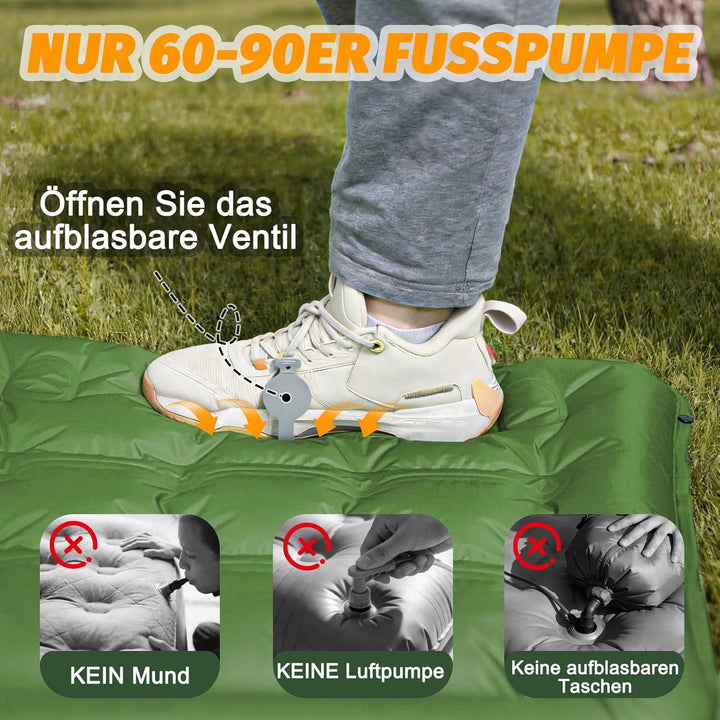SWTMERRY Hochwertige Aufblasbare Isomatte – 12 cm verdickte Schlafmatte mit Fusspumpe & Kissen, wass