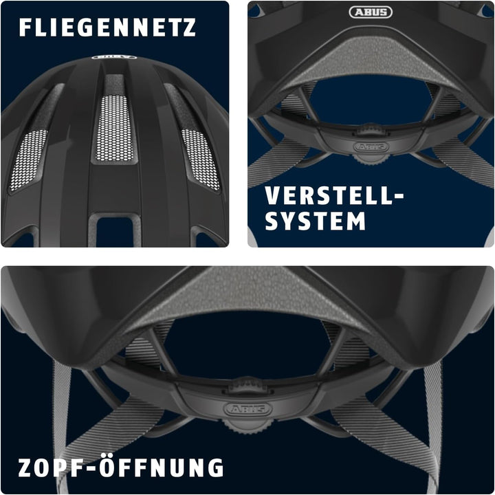 ABUS Rennradhelm Macator - sportiver Fahrradhelm für Einsteiger - auch für Zopfträger/-innen - für D