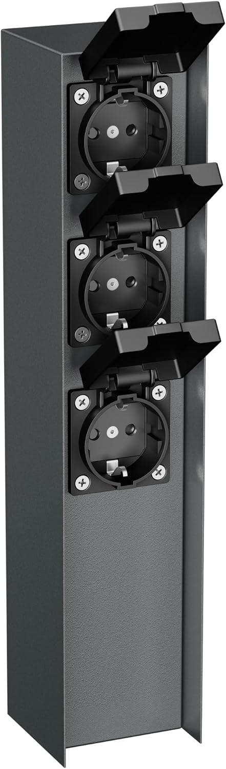 ledscom.de Garten-Steckdosen-Säule POMI mit Erdspiess für aussen, IP44, 3-Fach, anthrazit, eckig, 33