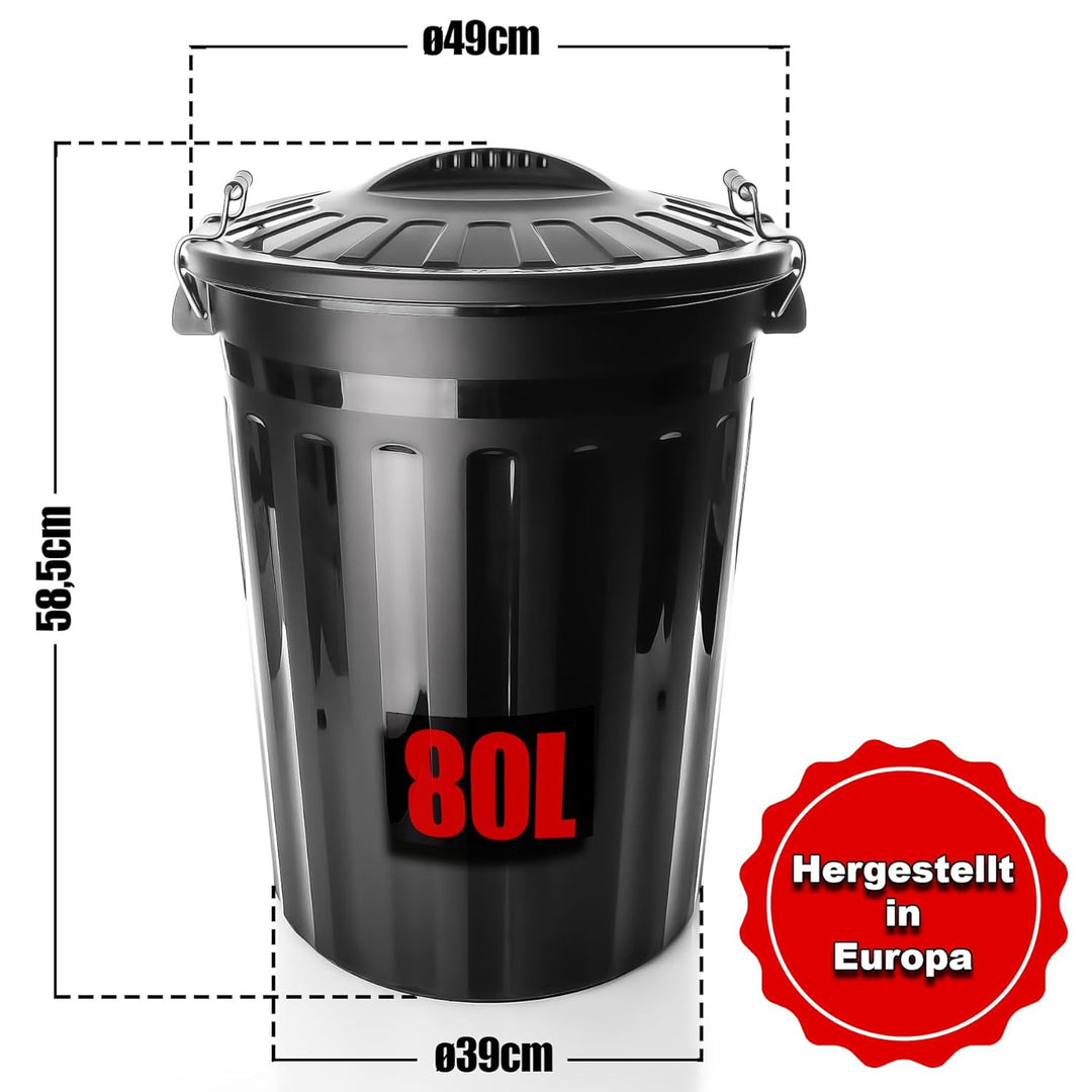 BigDean wetterfeste Universaltonne mit Deckel Schwarz und 2 Tragegriffen + Clip Verschluss auch als
