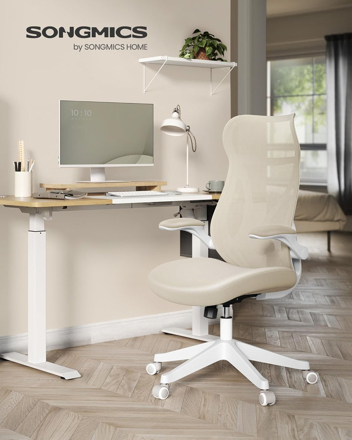 SONGMICS Bürostuhl, Schreibtischstuhl, ergonomische Rückenlehne, höhenverstellbar, hochklappbare Arm