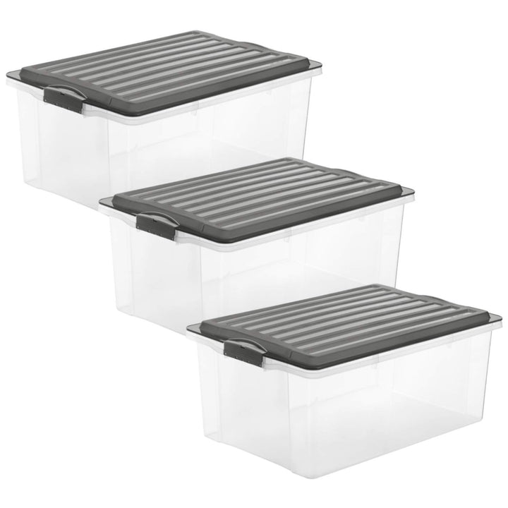 3er-Set Aufbewahrungsbox 38l mit Deckel 3x38l Anthrazit/Transparent, 3x38l Anthrazit/Transparent