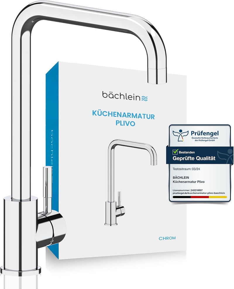 Bächlein Küchenarmatur Plivo (chrom) – Einhand-Spültischbatterie aus Edelstahl mit 360° schwenkbarem