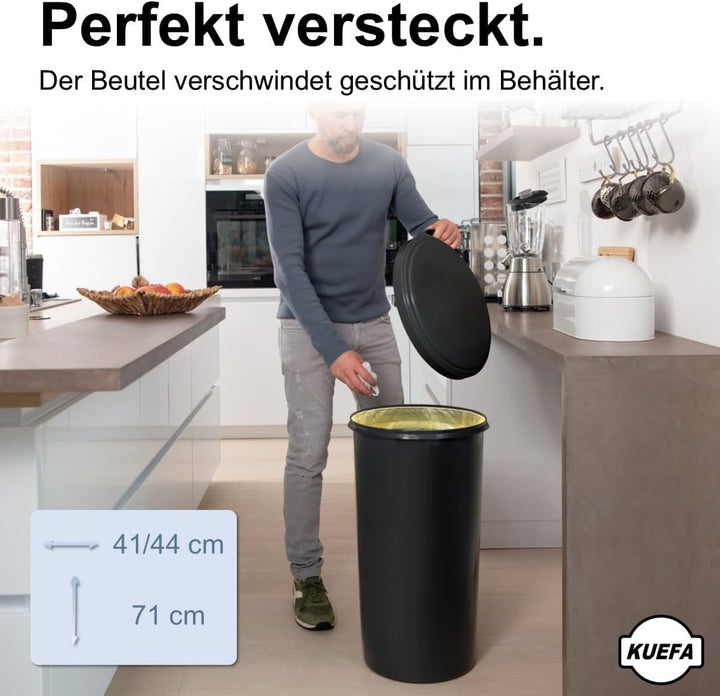 KUEFA 60L Müllsackständer mit flachem Deckel - Gelber Sack Mülleimer (Grau), Grau