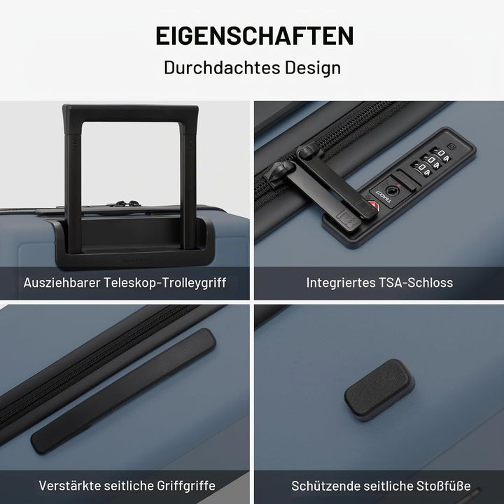 LEVEL8 Koffer Trolley Handgepäck mit Organizer Set 4-teilig, Leicht 100% PC TSA Zahlenschloss 8 Spin