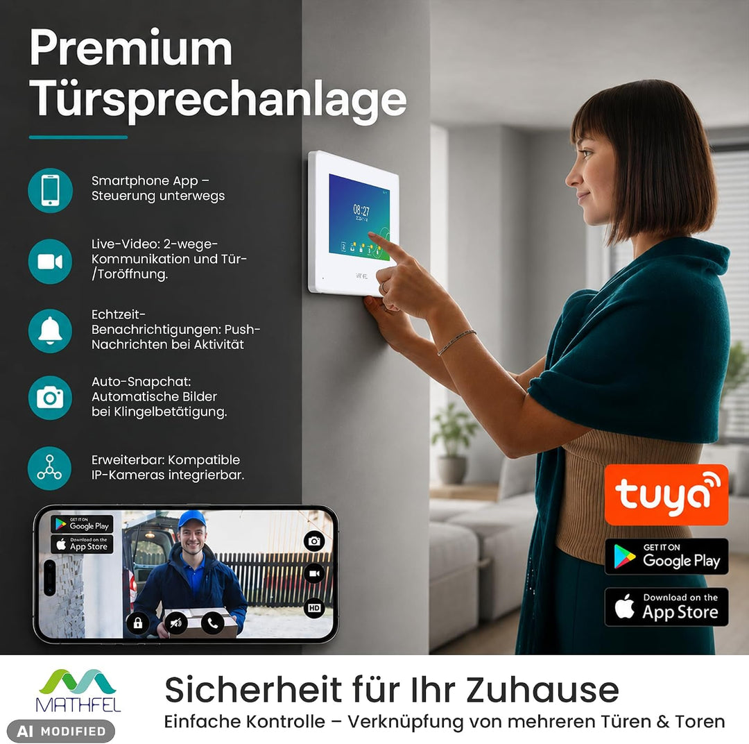 MATHFEL 2 Draht Bus IP 3 Familienhaus Video Türsprechanlage Full HD mit 2 Jahren Garantie - Fischaug