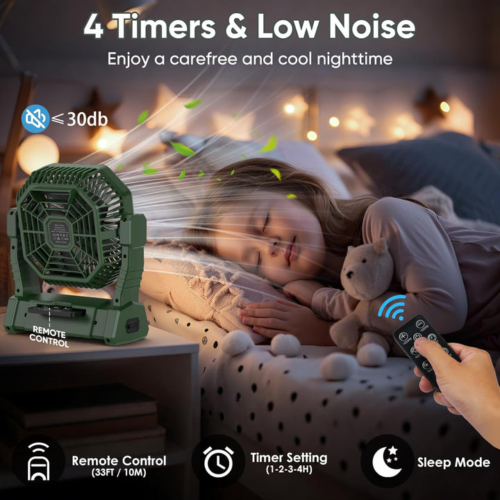 COZII Camping Ventilator, 20000mAh Tischventilator USB Ventilator Akku mit Licht, 4 Geschwindigkeite
