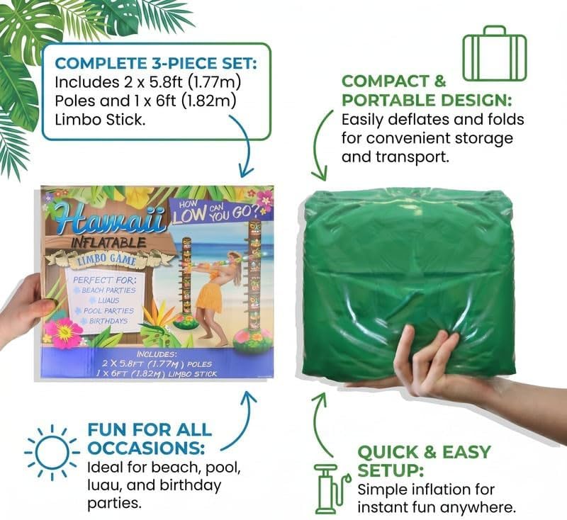 HENBRANDT Aufblasbarer Stangensatz für die hawaiianische Schwebe Packen von 1 Mehrfarbig, Packen von