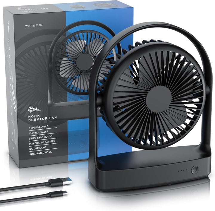 CSL - Akku Tischventilator – Mini Ventilator USB – DC Motor Brushless silent sehr leise – 4000 mAh L