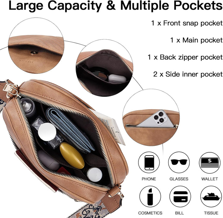 Telena Damen Handy Umhängetasche, Crossbody Bag mit verstellbarem Breiter Gurt, PU Leder Gesteppte U