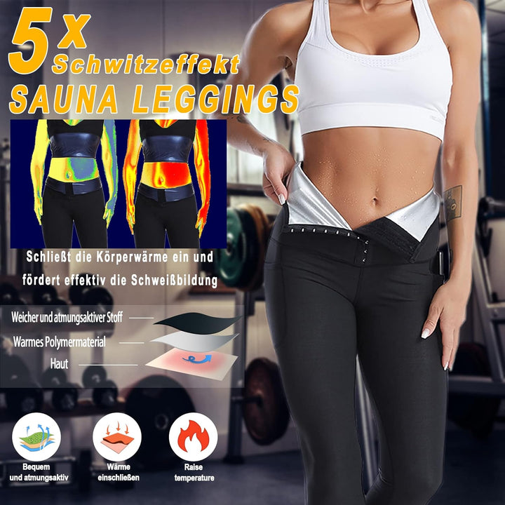 Merlvida Schwitzhose zum Abnehmen Sauna Leggings Damen High Waist Sportleggins mit Taschen Hot Therm