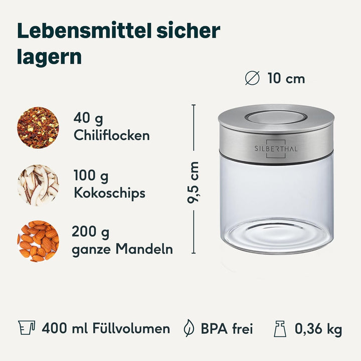 SILBERTHAL Vorratsdosen Glas mit Deckel 400 ml - Vorratsgläser für luftdichte & auslaufsichere Aufbe
