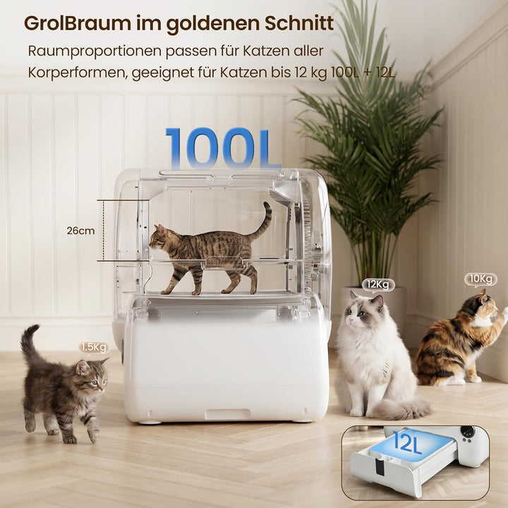 JUMMICO Automatisches Selbstreinigende Katzentoilette, XXXL 100L Innenvolumen, 12L Sammelbehälter, A