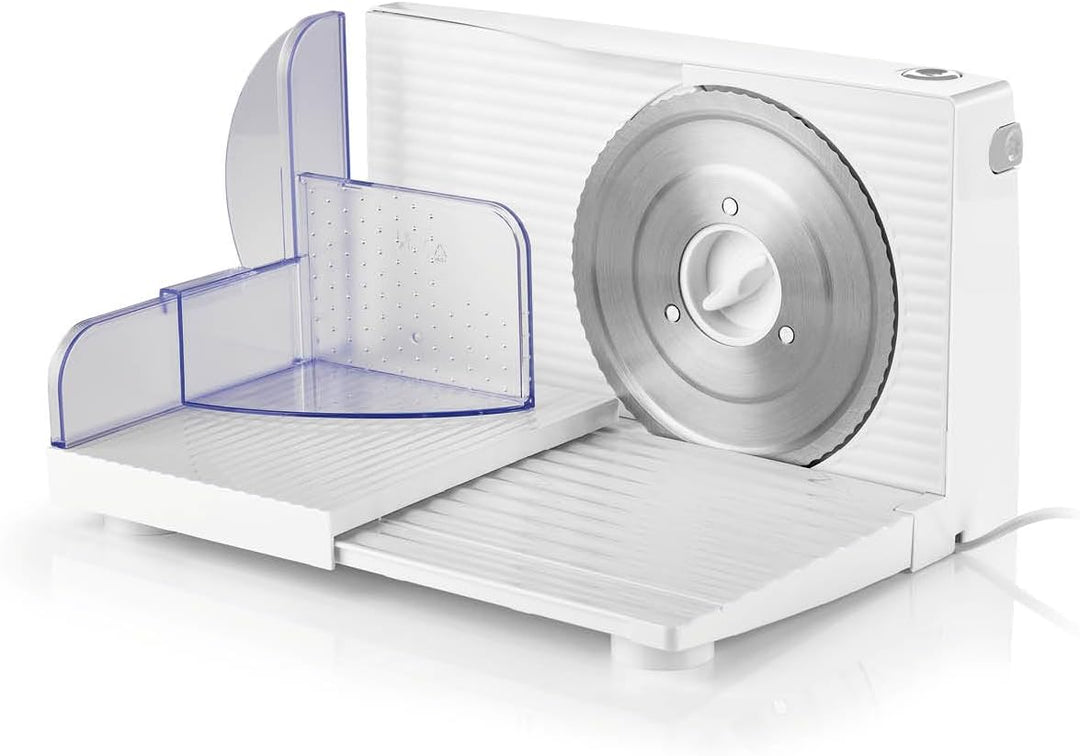 GOURMETmaxx Allesschneider 150W Weiss | Elektrisch mit Edelstahl-Klinge & Fingerschutz | Für Brot, W