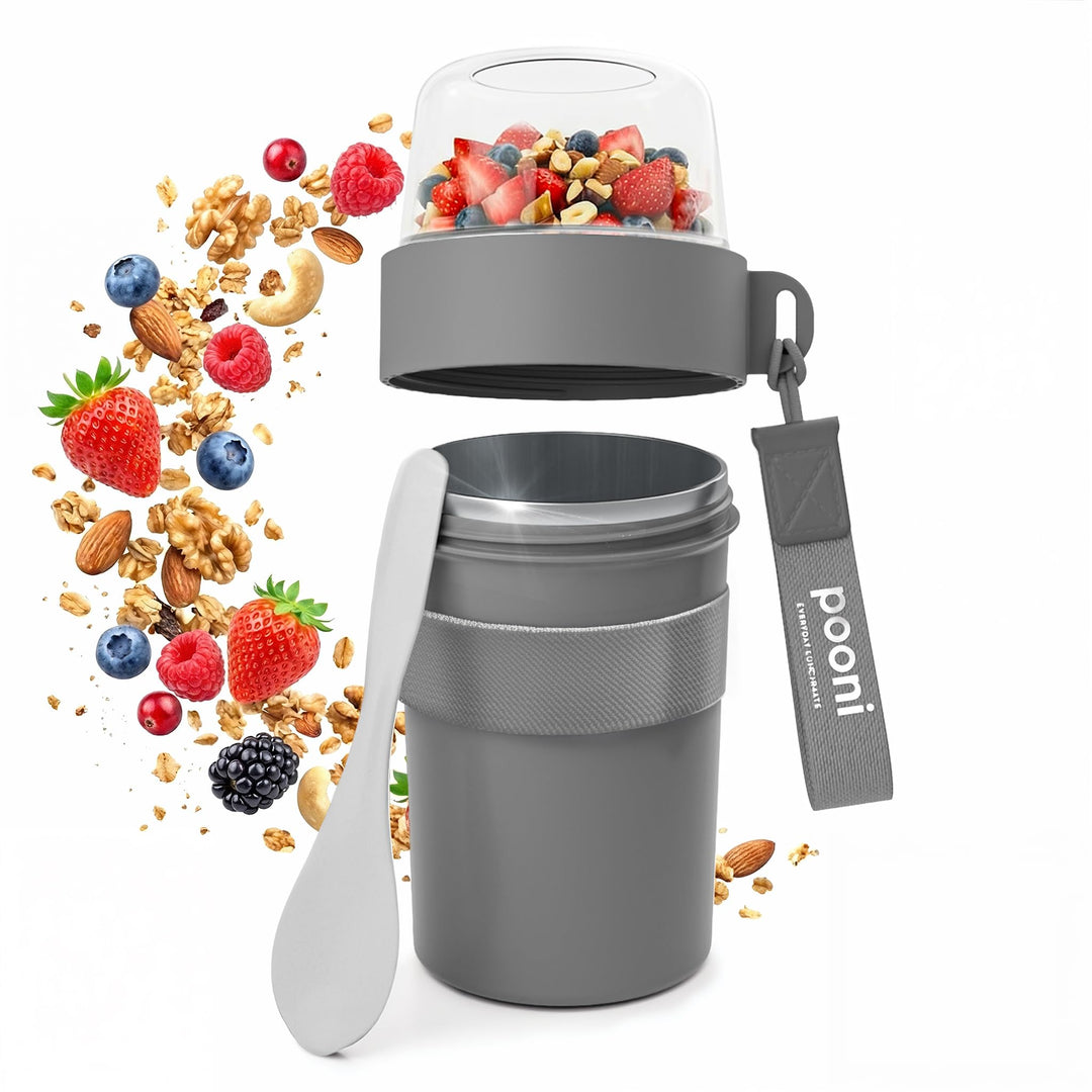 Müslibecher, auslaufsicherer Joghurtbecher to go mit Löffel, für Müsli, Joghurt, Frühstücksbecher au