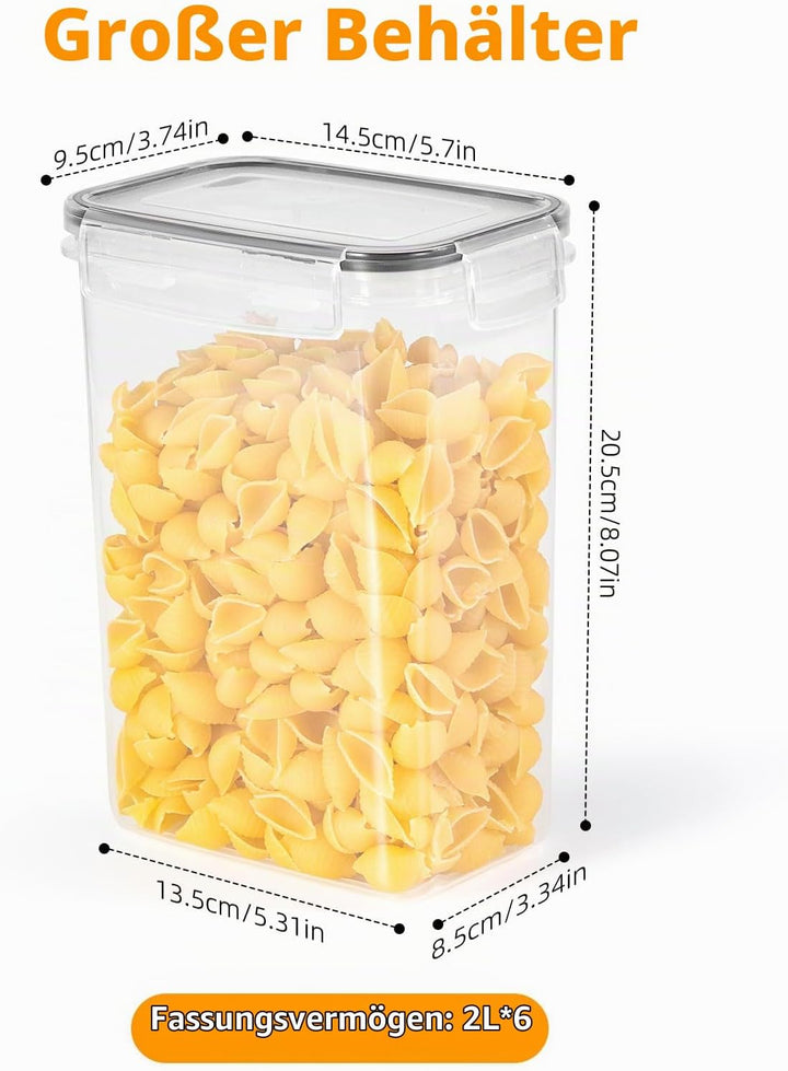 FoiiLiio 2L Vorratsdosen Luftdicht 6er Set, Müsli Schüttdose &amp; Frischhaltedosen, BPA frei Kunststoff