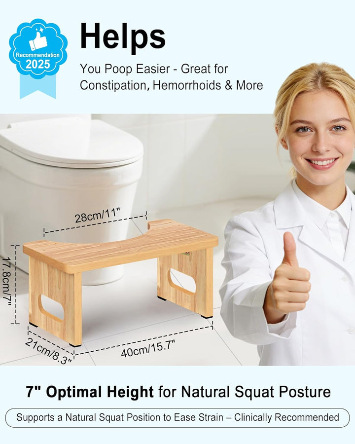 YOSE Toilettenhocker aus Holz für Erwachsene, Faltbarer Hockhocker fürs Badezimmer, Rutschfester Dop