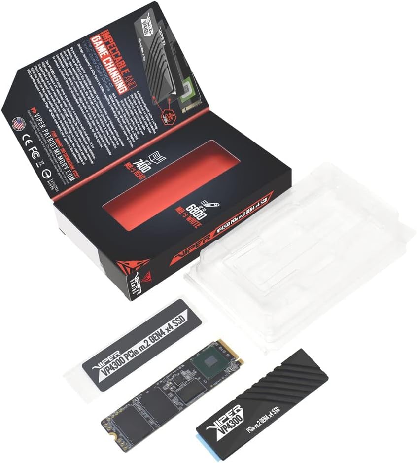 Patriot Viper VP4300, 1TB PCIe Gen4 x4 NVMe M.2 SSD, bis zu 7400MB/s sequenzielle Lese- und 5500MB/s