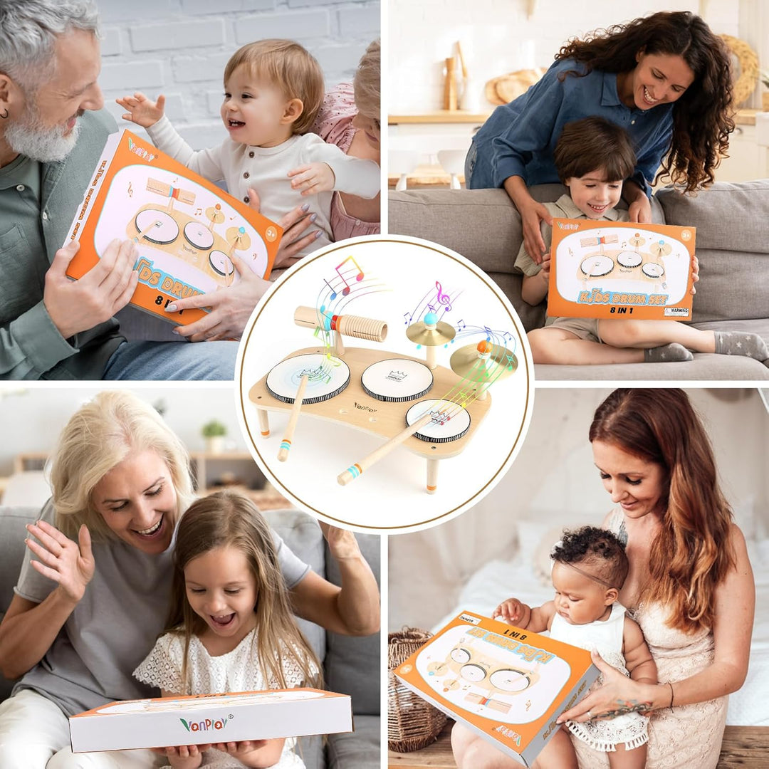 Holzspielzeug Schlagzeug Kinder Trommel 8 In 1 Musikinstrumente Kinder Spielzeug ab 3 4 5 Jahre Jung