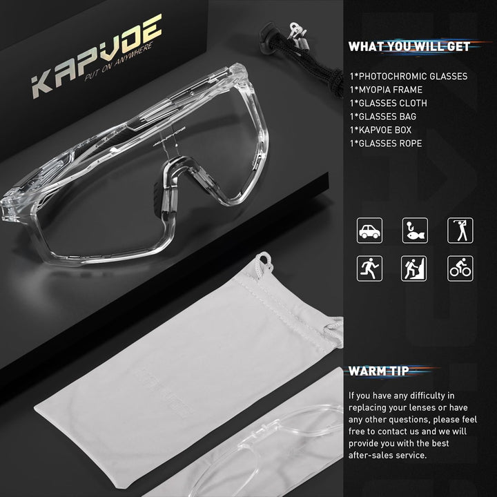KAPVOE Photochromatische Fahrradbrille MTB Brille Selbsttönend Klar Radbrille Rennrad Sportbrille So