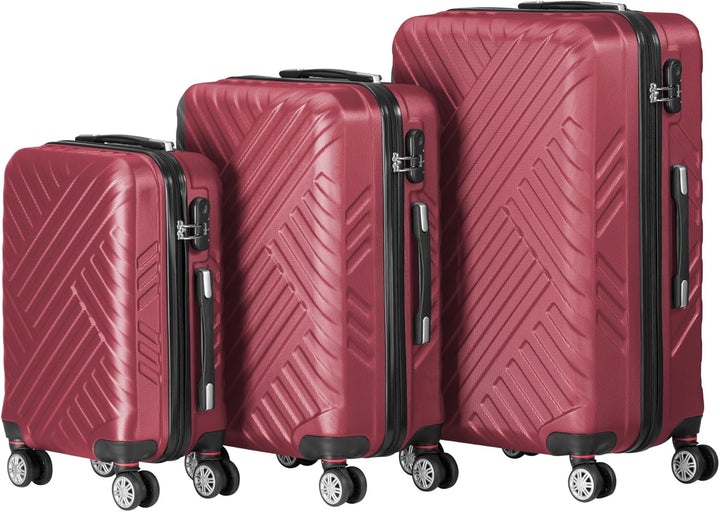 Zelsius Koffer Set 3 Stück, Rot | ABS Hartschalenkoffer mit Zahlenschloss, Doppelrollen und Innen Tr