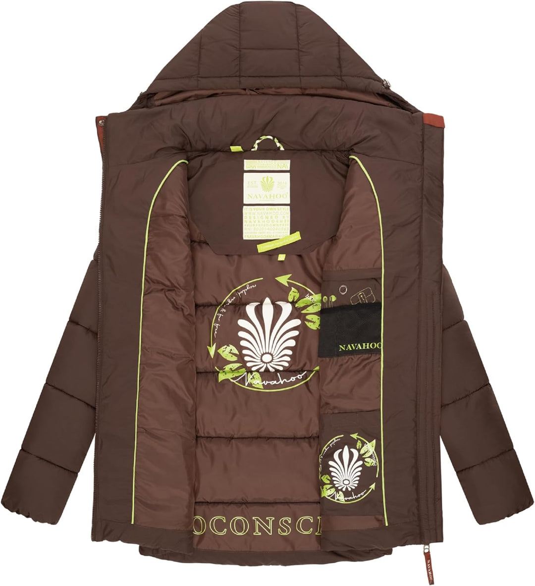 Navahoo Damen Kurze Winterjacke Steppjacke warm mit Abnehmbarer Kapuze aus recycelten Materialien Wa