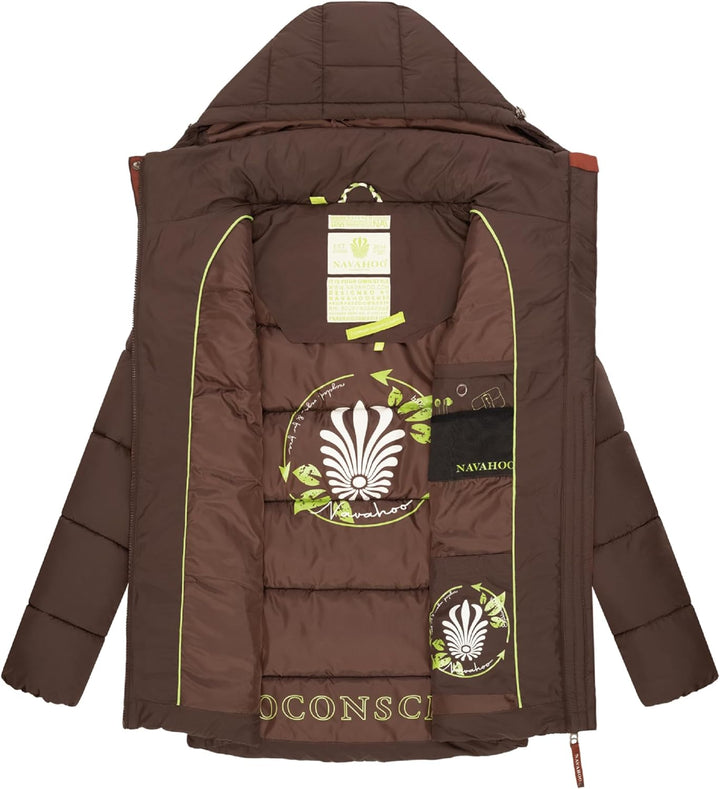 Navahoo Damen Kurze Winterjacke Steppjacke warm mit Abnehmbarer Kapuze aus recycelten Materialien Wa