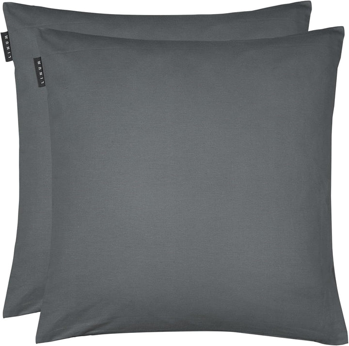 Linum Annabell Elegant Kissenhülle 50x50 cm 2er-Pack, 100% Baumwolle, Maschinenwaschbar, Granitgrau