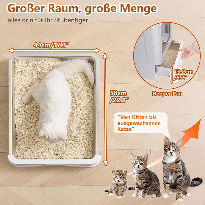 Edelstahl Katzenklo,Faltbare Katzentoilette XXL mit Deckel und Schublade,Geschlossenes Edelstahl Kat