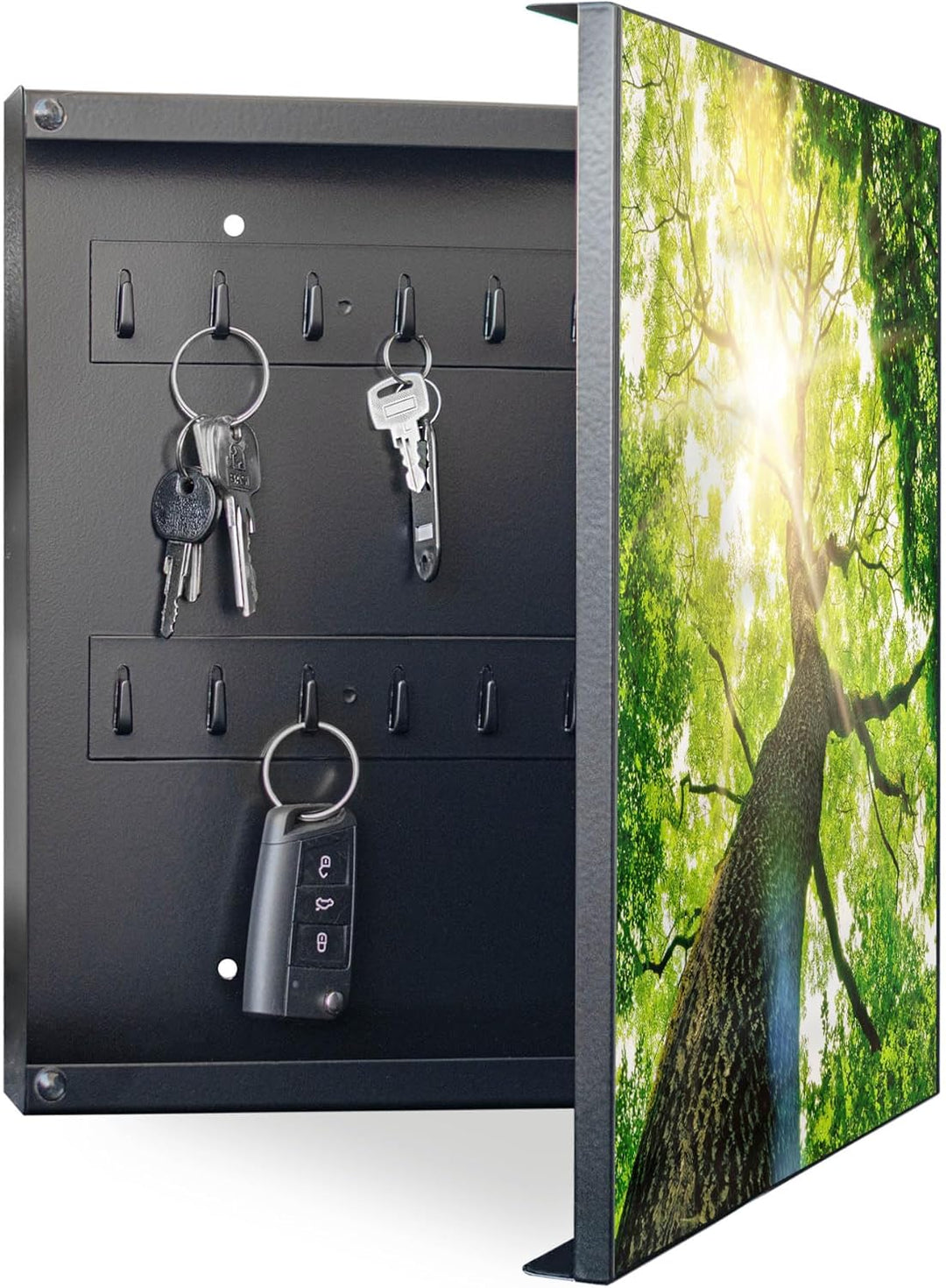 banjado Grosser Schlüsselkasten Metall - Schlüsselbox 30x30cm mit 32 Haken - Schlüsselkasten modern