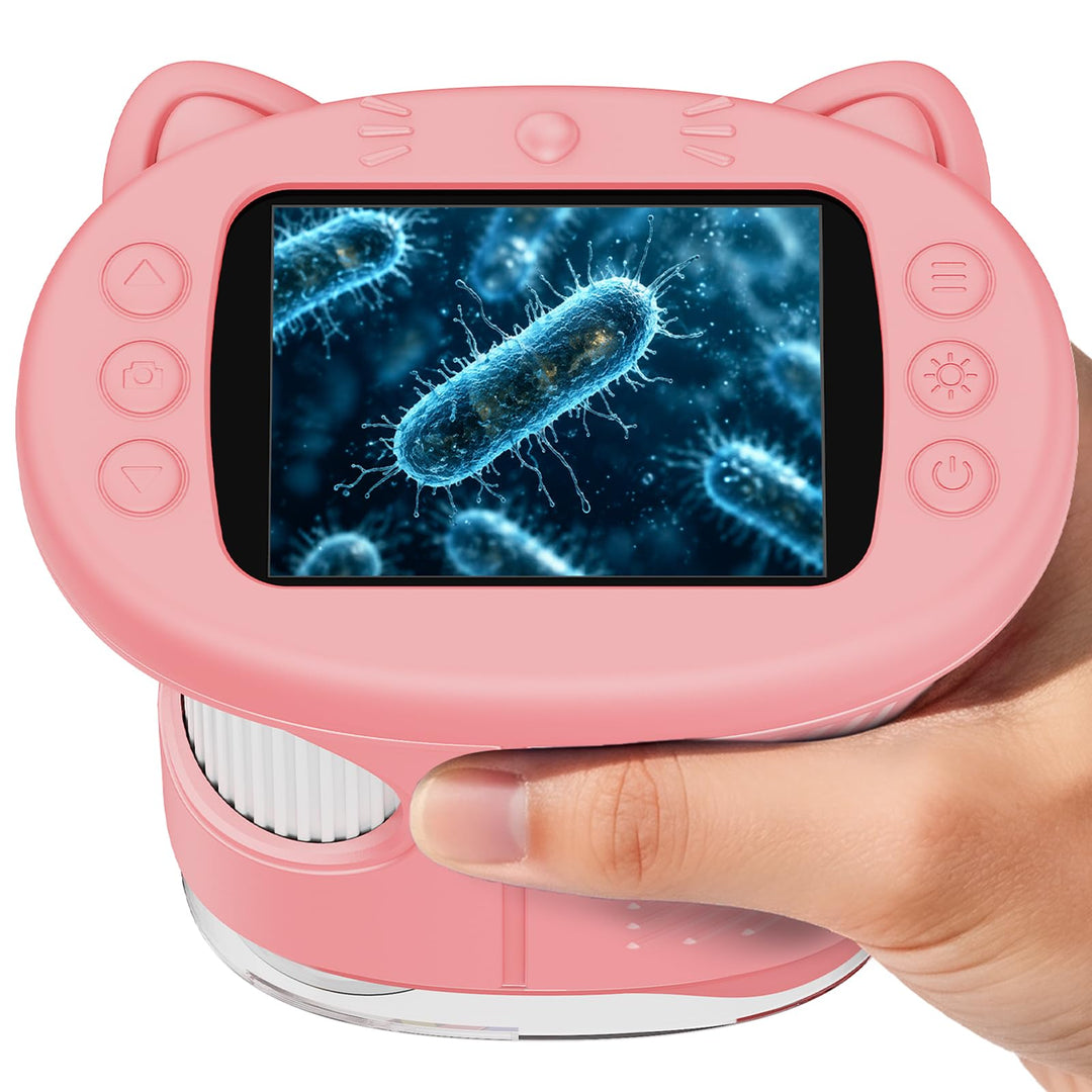 Tragbares Mikroskop für Kinder, 1000x Digitales Handmikroskop Kinder mit 2,4 Zoll IPS Bildschirm, Fo