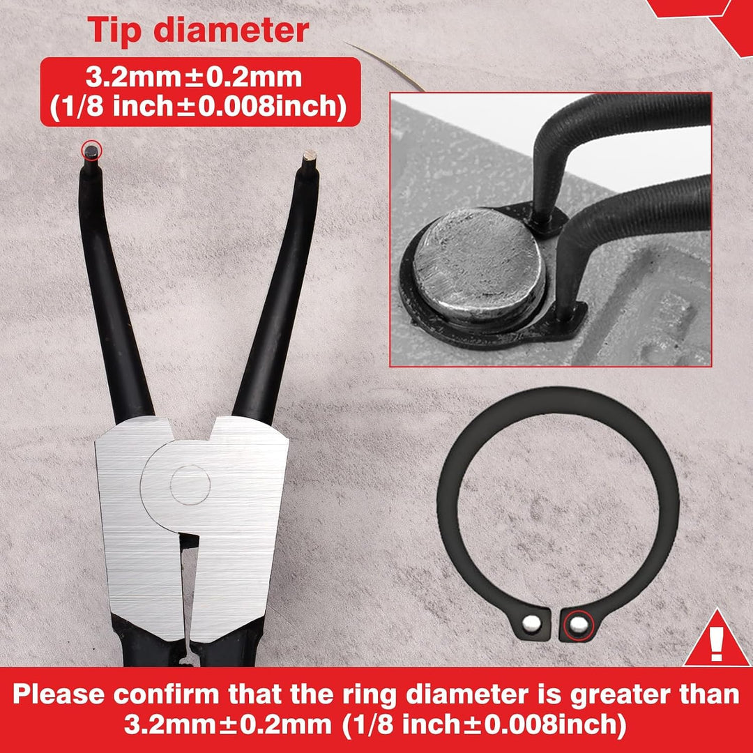Sprengringzange, 33 cm, strapazierfähig, externe Sicherungsringzange, gebogene Backenspitze, Durchme