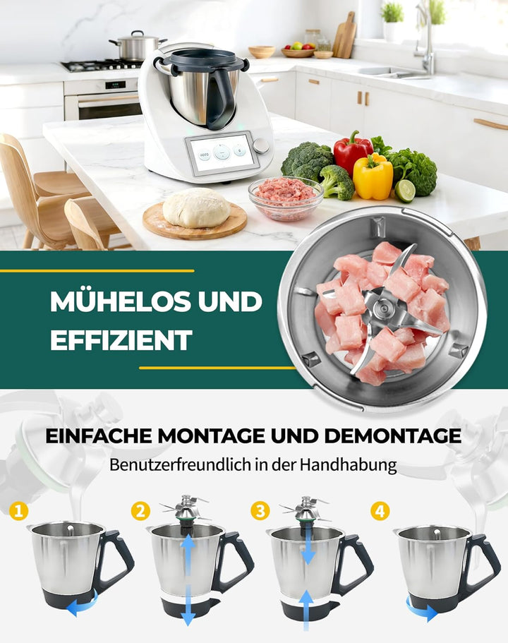 Ersatz-Mixmesser für Vorwerk Thermomix TM5 TM6 - Edelstahl Messer inkl. Dichtring, Kompatibel mit Th