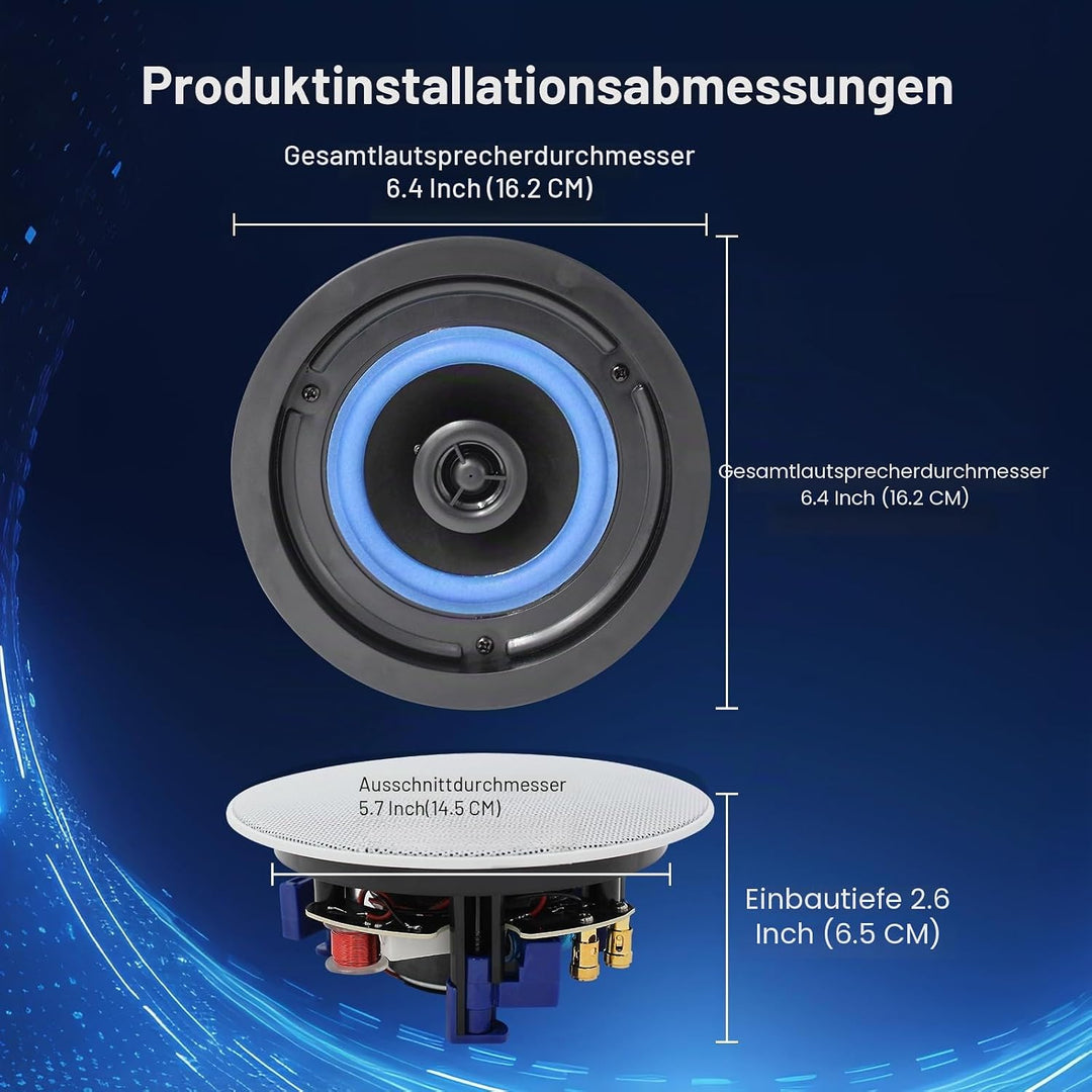 Herdio 4 Zoll Deckenlautsprecher, 160 Watt 2-Wege Einbaulautsprecher, kompatibel mit Bluetooth,Bündi