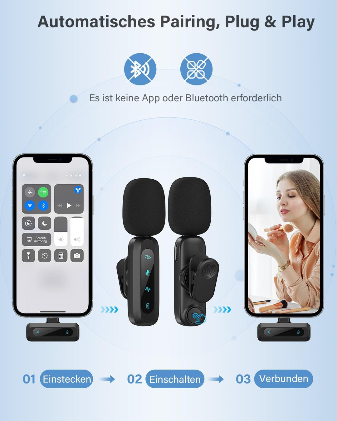 Kabelloses Lavalier-Mikrofon für iPhone, iPad, Android-Handy, 2er-Pack Mini-Mikrofon mit Rauschunter